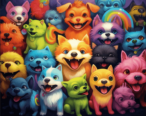 Image of Adorable group of colorful dogs
