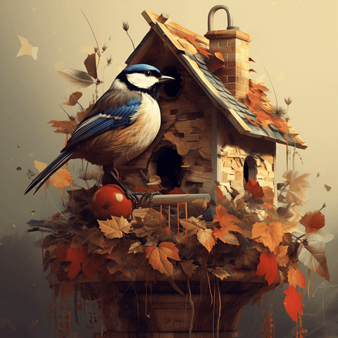 Image of Diamond painting kit of a bluebird in a birdhouse