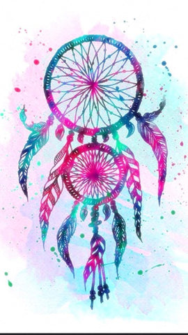 Image of Diamond painting of a colorful dreamcatcher with feathers and beads
