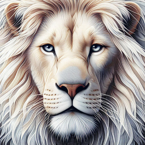 Image of Diamond painting of a lion portrait with a piercing gaze.