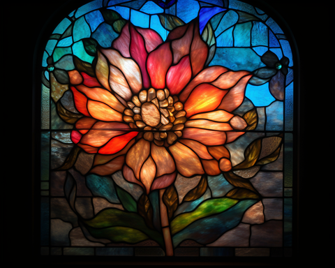 Image of Diamond painting kit of a floral stained glass design