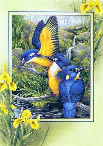 Image of Diamond painting kit with three birds on a tree