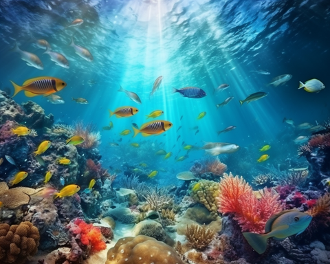 Image of Diamond painting kit of an underwater coral reef with fish