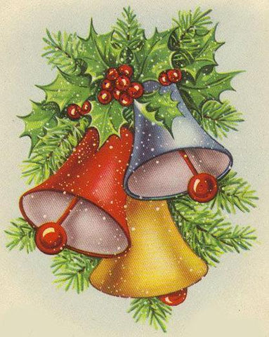Image of Diamond painting of vintage Christmas bells with holly