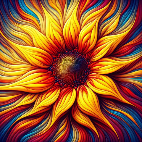 Image of Diamond painting of abstract sunflower in shades of yellow and orange