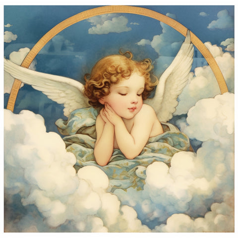 Image of Diamond Painting of a Sleeping Baby Angel on Clouds