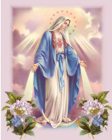 Image of Diamond painting of the Blessed Mother Mary in prayer.