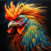 Diamond art portrait of a vibrant rooster.