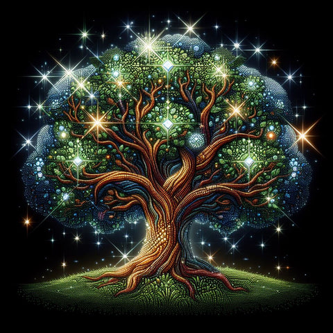 Image of Diamond painting of a cosmic tree of life