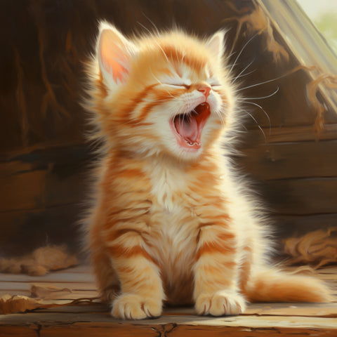 Image of Diamond Painting of a Cute Orange Kitten Yawning