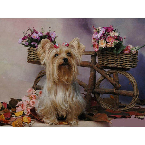 Image of Diamond painting of a cute dog with flowers