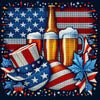 Diamond painting of beer mugs clinking glasses with the American flag in a toast to the USA.