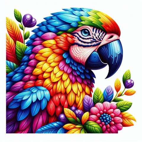 Image of Diamond painting of a colorful macaw parrot