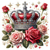 Sparkling diamond art featuring a stunning crown of colorful roses, a symbol of royalty and love.