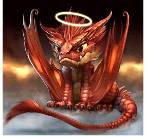 Image of Diamond painting of a cute baby dragon with a halo