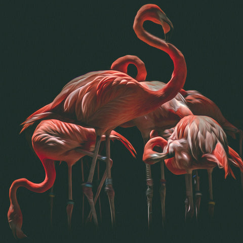 Image of diamond painting of a flock of pink flamingos
