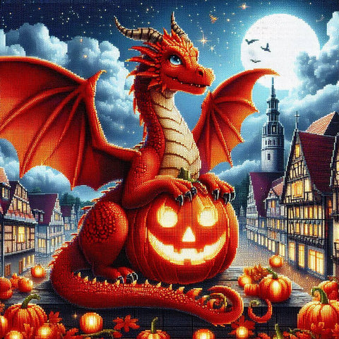 Image of Diamond Painting: Red Dragon on Pumpkin for Halloween