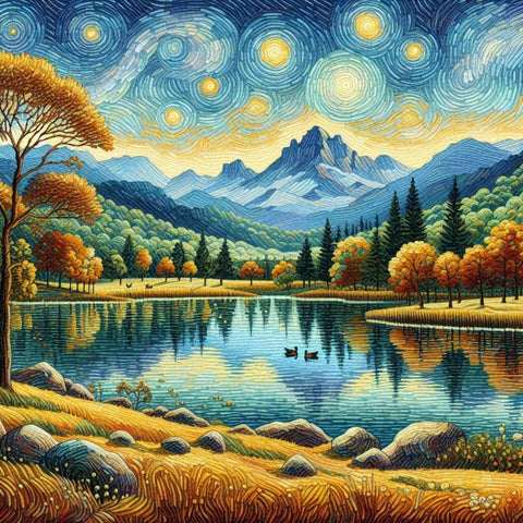 Image of Diamond painting of a lake landscape