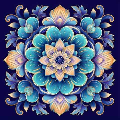 Image of Diamond painting mandala featuring a Celtic knot design in shades of green and blue.