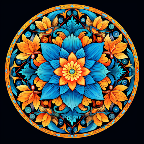 Image of Diamond painting mandala featuring a blue and green floral design.
