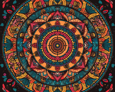 Image of Diamond painting mandala with a floral design in the center.