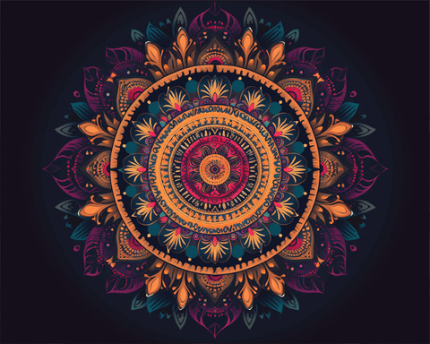 Image of Diamond painting mandala featuring interlocking circles in shades of teal.
