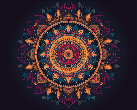 Image of Diamond painting mandala featuring interlocking circles in shades of teal.