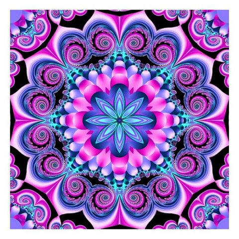 Image of Diamond painting mandala with a blue starburst pattern.