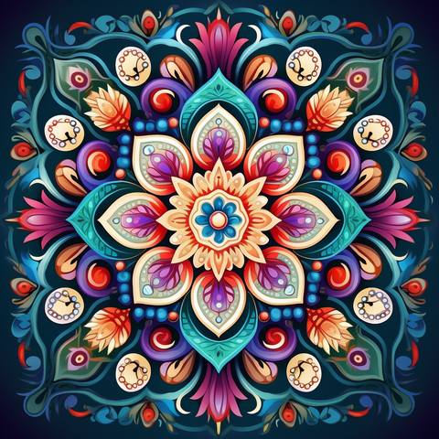 Image of Diamond painting mandala featuring a wave design in shades of blue and green.