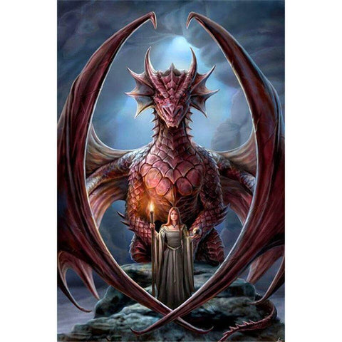 Image of Diamond painting of a mythical winged serpent with vibrant scales