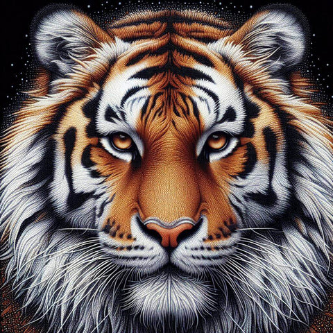 Image of Diamond painting of a close-up of a tiger's face.