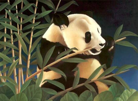 Image of diamond painting of a panda eating bamboo