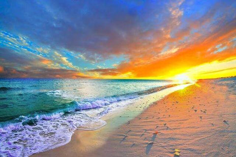 Image of Diamond painting of a photorealistic sunset over a calm ocean