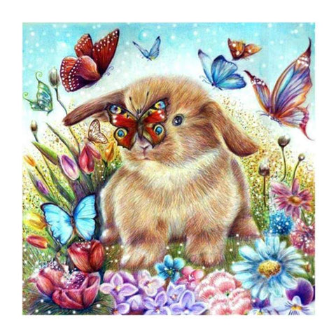 Image of diamond painting of a rabbit with butterflies