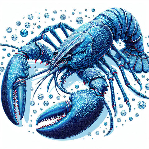 Image of Diamond painting of a realistic blue lobster with intricate details and shading, showcasing its claws and antennae.