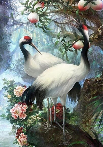 Image of diamond painting of red-crowned cranes