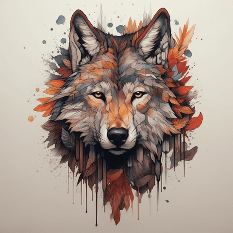 Image of Diamond painting of a regal wolf in profile, with piercing eyes and a thick mane of fur.