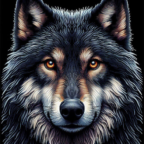 Image of Sparkling diamond painting depicting a tough-looking black wolf.