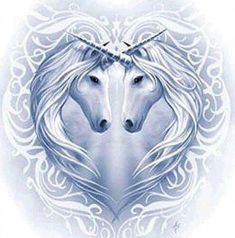 Image of Diamond painting: Two unicorns standing in a heart shape, gazing into each other's eyes.