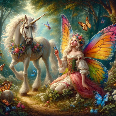 Image of Diamond art of a unicorn and fairy.