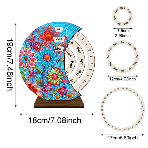Image of Rotating diamond painting calendar with floral design
