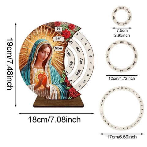 Image of Rotating diamond painting calendar with Our Lady of Guadalupe design