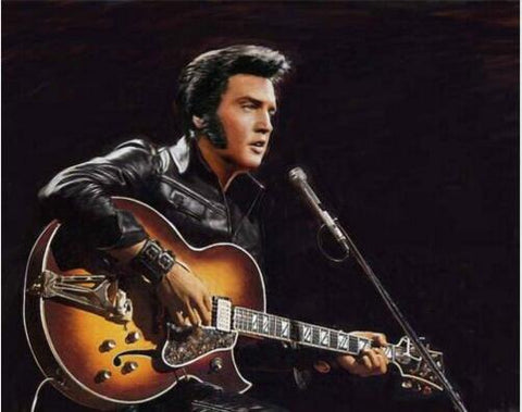 Image of Diamond painting of Elvis Presley performing with a guitar.