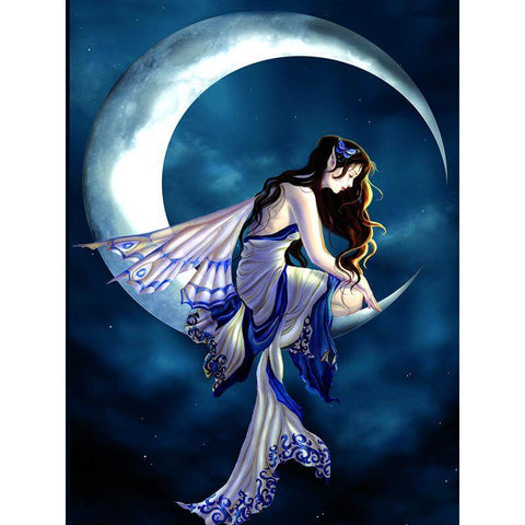 Image of DIY Fairy Moon Goddess Diamond Painting Kit - Create a shimmering portrait of a moonlit fairy.