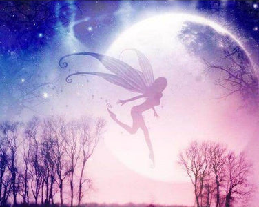 Diamond painting of a graceful fairy silhouette.