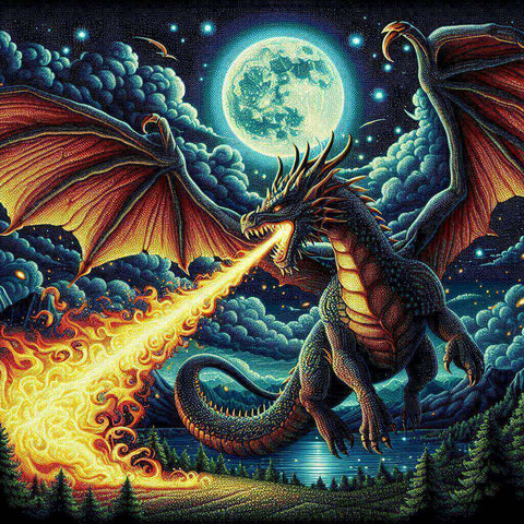 Image of Flying Fire-Breathing Dragon Diamond Painting
