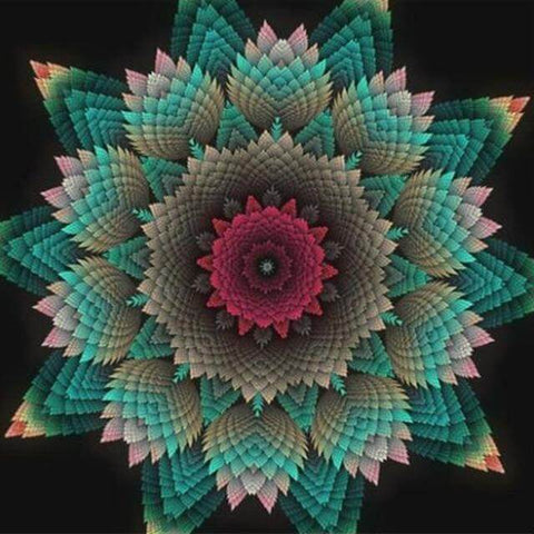 Image of Diamond painting mandala with a colorful fractal flower design.
