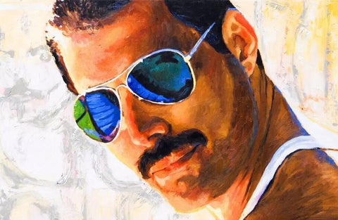 Image of Diamond painting portrait of Freddie Mercury, iconic singer of Queen, wearing his signature glasses.