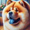 Diamond painting of a fuzzy Chow Chow dog with a thick, fluffy coat.