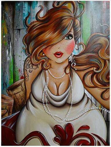 Image of Diamond painting depicting a girl in a white dress.